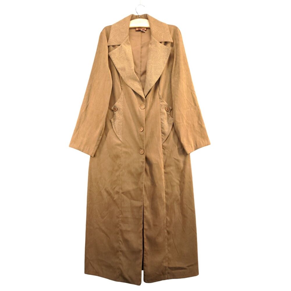 First Lady Jackie & Julian Women's Trench Coat Medium Long Sleeve Brown Paisley